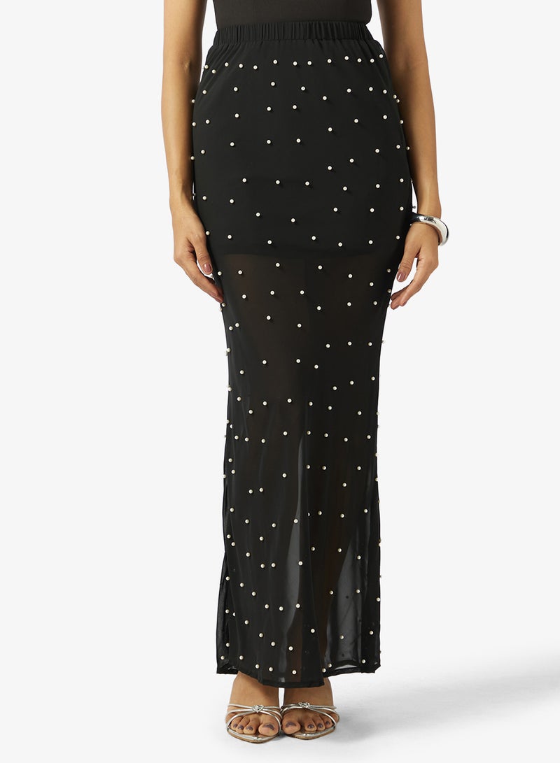Style Cheat Halter Slip Pearl Dress in Black - Image 4
